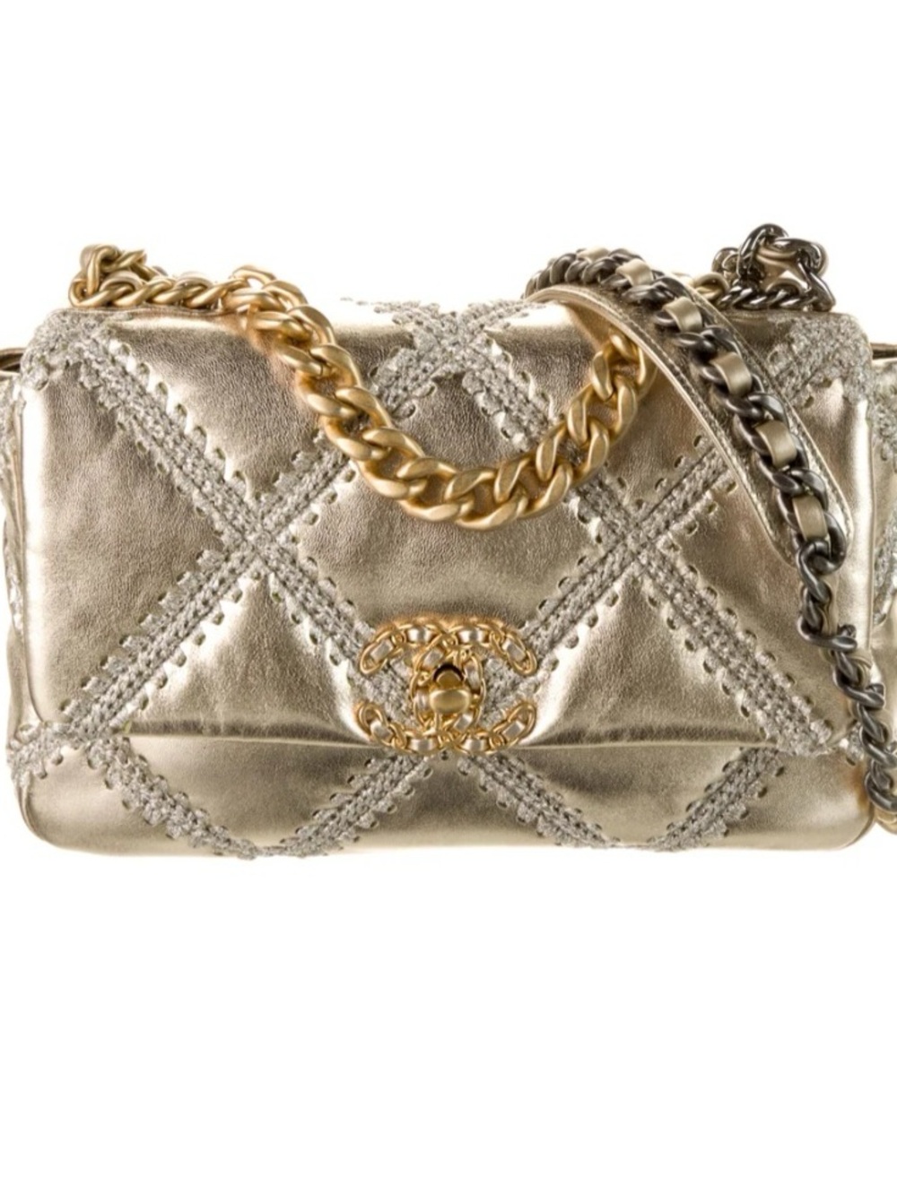 CHANEL Metallic Gold Quilted Crossbody Bag with Chain Strap